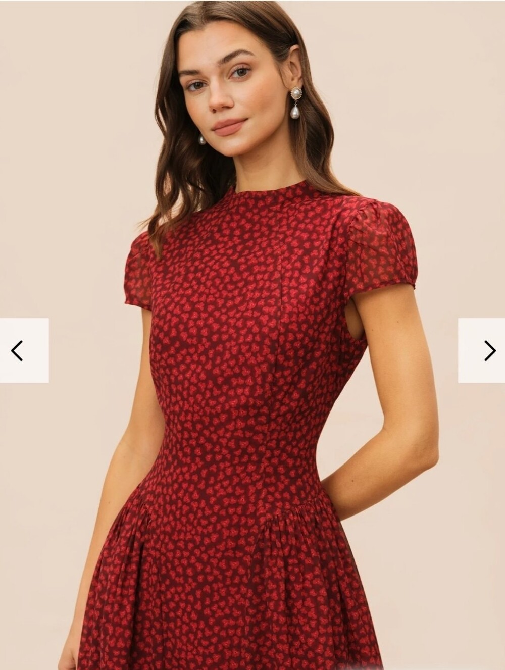 Red Cap Sleeve Maxi Floral Dress - Picture 4 of 10